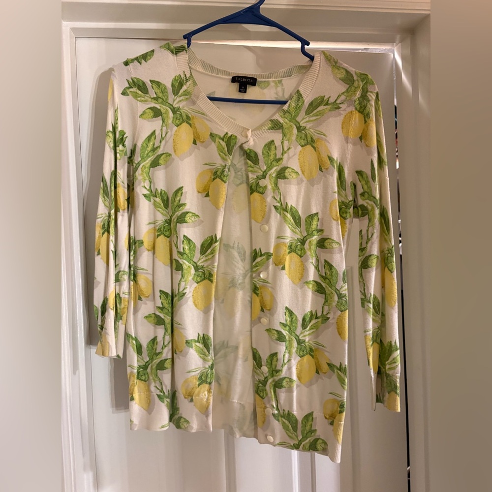 Talbots Lemon and Leaf Print Button Down Shirt